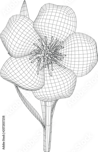 Polygon Floral Wireframe Blossom Vector Illustration.
