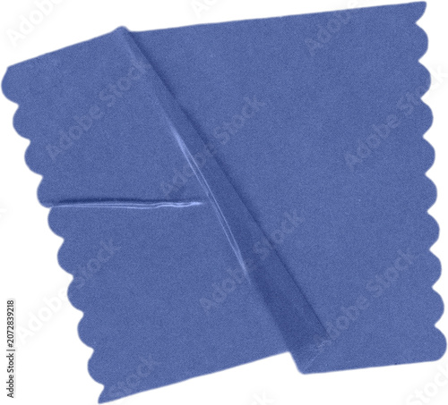 Blue plastic crumpled  sticky scotch tape with zigzag edges. Decor isolated element