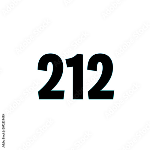 Bold numeral two hundred twelve on white background