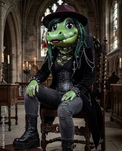 Cute crocodile leather doll with gothic style fashion	