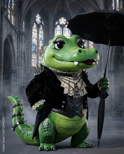 Cute crocodile leather doll with gothic style fashion	