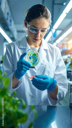 Scientist Examining Plant Petri Dish Sample.