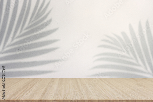 background with leaves and rustic empty table