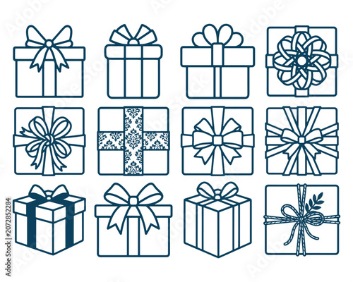 Gift Box Icons Collection Line Art Vector Set