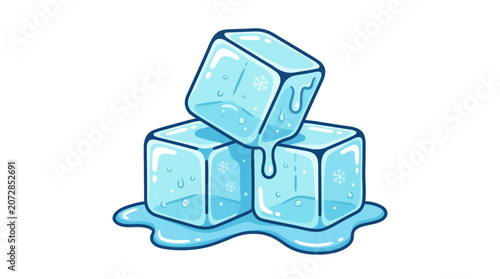 Tableau sur toile Melting Ice Cubes Dripping Water - Refreshing Summer Cold Liquid