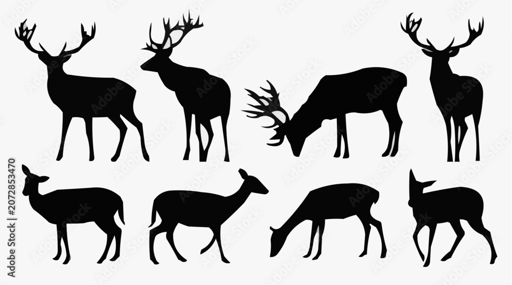 Naklejka premium Set of deer silhouettes