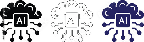 AI cloud computing vector illustration, artificial intelligence technology concept with brain and circuits, digital innovation.