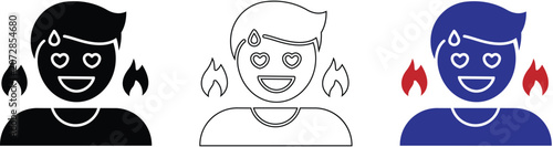 Fotografie Passionate person vector illustration depicting intense emotions and burning feelings with stylish human head icons in black line art and blue color themes