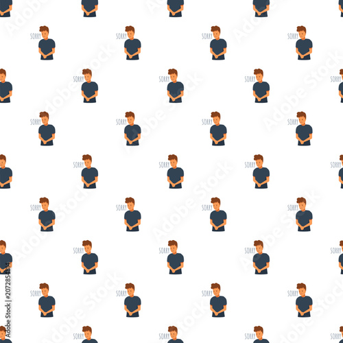 Billede på lærred Apologizing man feeling regret and shame in a seamless pattern
