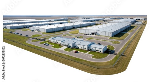 Expansive Industrial Warehouse Complex with Modern Logistics Facilities from an Aerial Perspective
