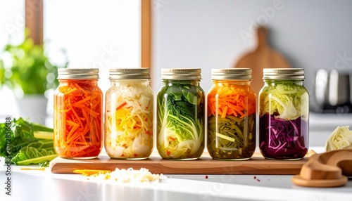 Colorful Homemade Fermented Vegetable Jars for Gut Health