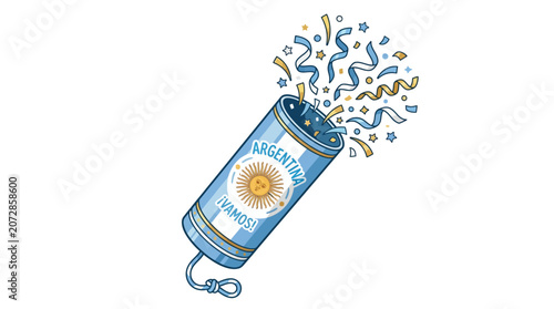 Tableau sur toile Argentina Independents day Blue party popper, celebration confetti, festive illu