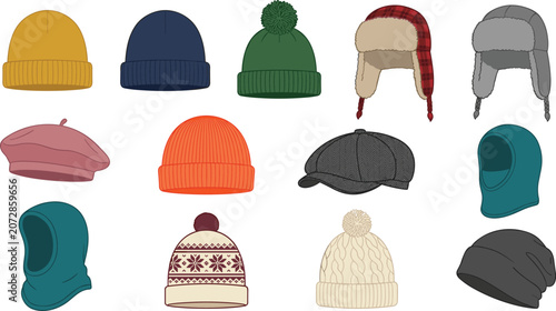 Fotografi Winter hat beanie headwear vector set
