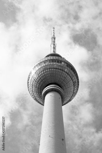 Berlin TV tower. Black and white photo.