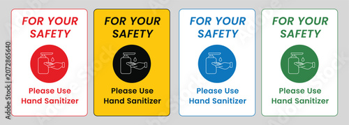 Tableau sur toile Please Use Hand Sanitizer Label Sticker Sign Badge Vector Illustration