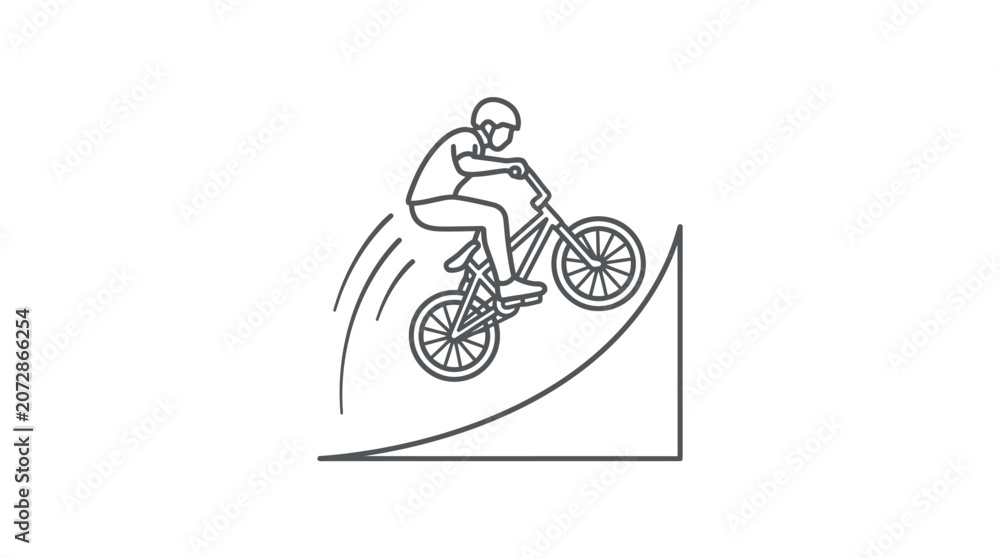 Obraz premium Cyclist riding up ramp line art illustration.