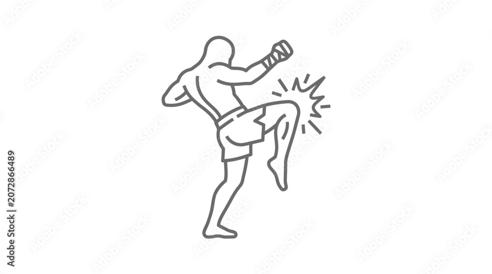 Obraz premium Kickboxer executing powerful knee strike in line art style.