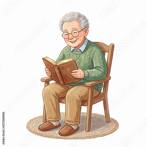 Smiling senior man reading book.