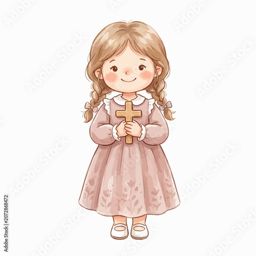 Little girl holding a cross.