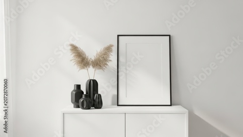 Minimalist vase with dried flowers on shelf
