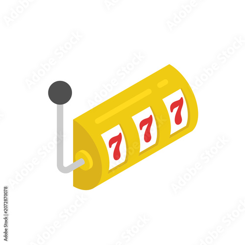 Slot machine reel, isometric icon. Jackpot combination and gambling game