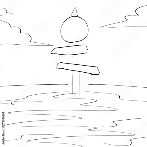 Tropical beach signpost outline drawing for coloring