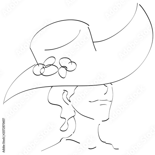 Simple woman in summer hat outline drawing