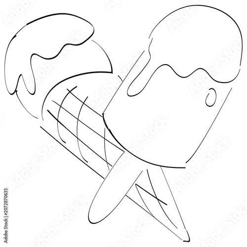 Simple ice cream cones outline drawing for coloring
