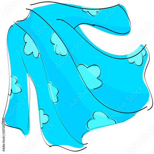 Beautiful blue flowing scarf illustration in the wind