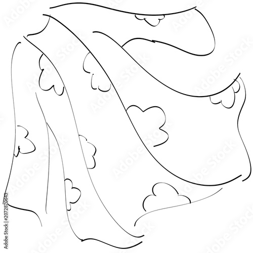 Flowing fabric outline drawing isolated on white