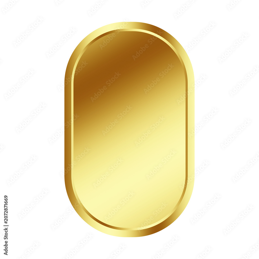Obraz premium Golden tag label metal rounded square shape objects isolated on white background