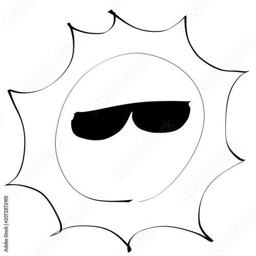 Cute summer sun character wearing black sunglasses
