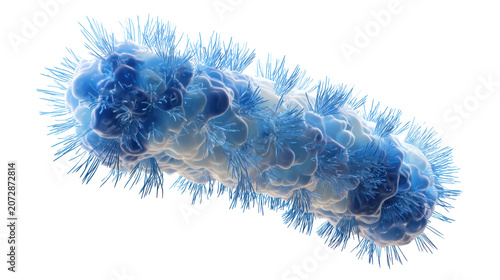 Microscopic blue microorganism cell structure with textured surface scientific biology illustration isolated research concept on white background