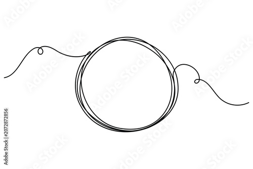 Modern circle round border icon sign continuous one line art single drawing on white background minimalist geometric frame symbol doodle illustration