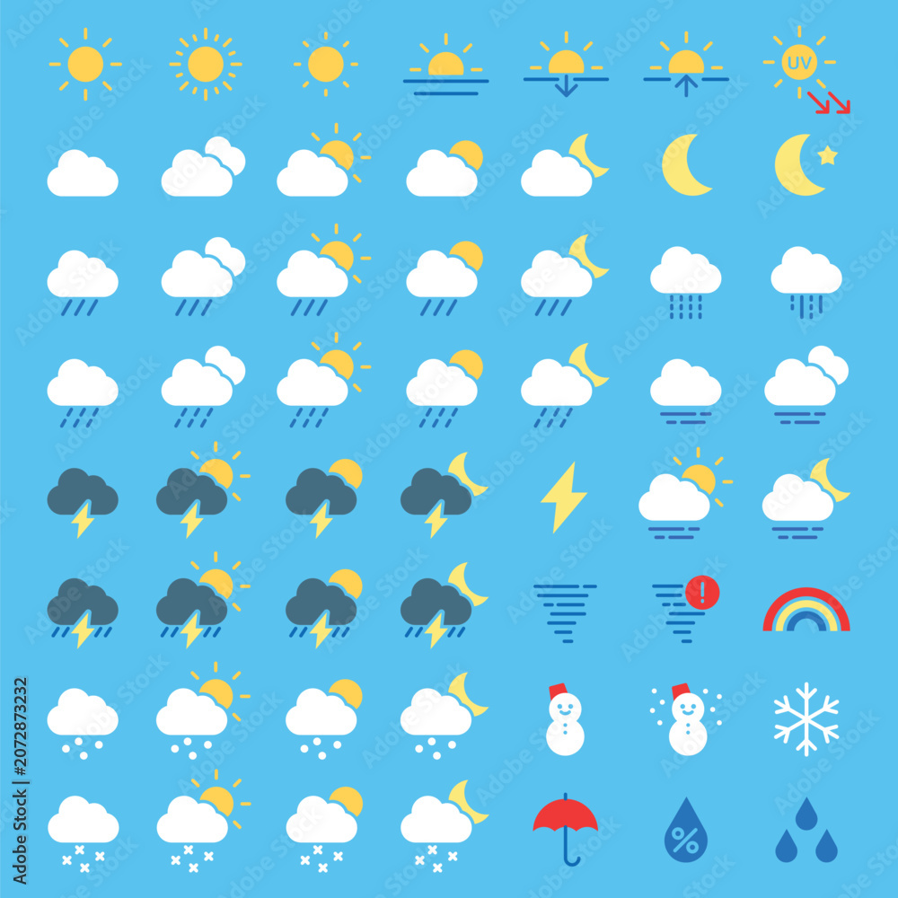 Obraz premium Colorful weather icon set vector