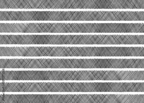Hand-Drawn Crosshatch Stripe Pattern. Minimalist Black and White Sketch Stripe Texture. Abstract Organic Pen Line Hatching Horizontal Stripes. Monochrome Linear Cross-Hatching Artistic Backdrop