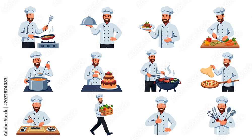 Fototapeta premium Cartoon Chef Character Culinary Activities