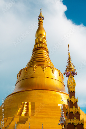 At Wat Phra That Pha Sorn Kaew, Khao Kho, Phetchabun, Thailand, the golden Shwedagon-style pagoda is located.