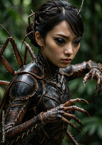 Terrified humanoid cockroach monster concept with Chitinous Armor