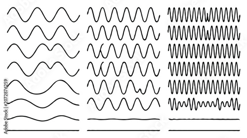 Sound waves and audio frequency line vector icons chart set