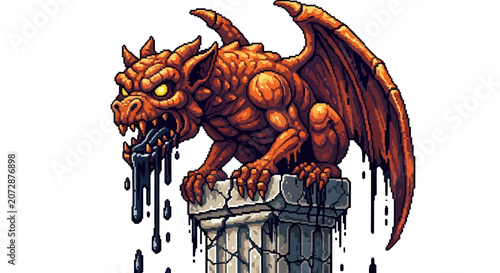 Canvastavla Scary Red Gargoyle Statue Dripping Black Liquid.