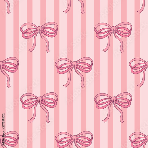 Pattern with pink bows on a striped background