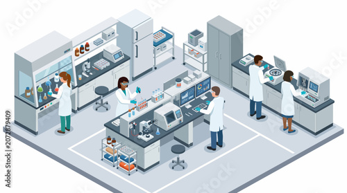 Scientists work in a modern laboratory with advanced equipment.