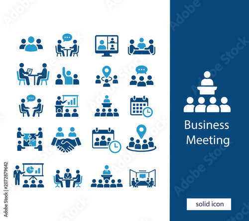  Business Meeting and Team Collaboration, Group Discussion Icons Set