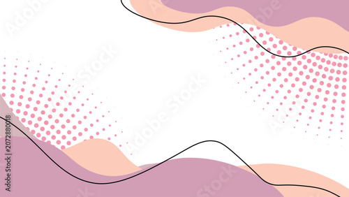 Abstract Background Featuring Soft Pastel Wavy Shapes and Dotted Halftone Patterns in Minimalist Style