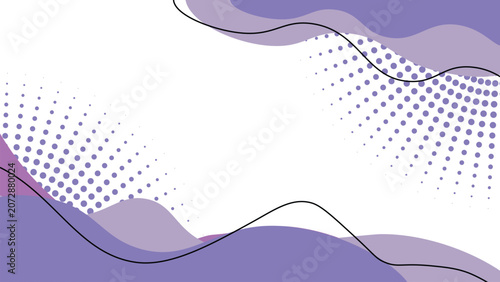 Abstract background with flowing purple waves and halftone dot patterns for modern graphic design layouts