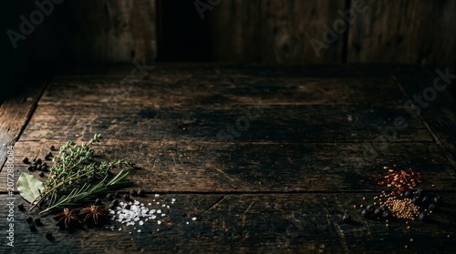 Abandoned flowers on old wooden floor.