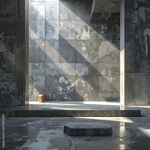 A dimly lit room with concrete walls and floor (3)