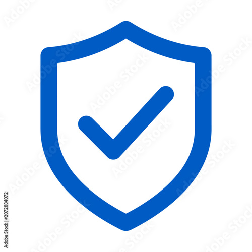 security shield emblem with checkmark symbol in outline solid blue
