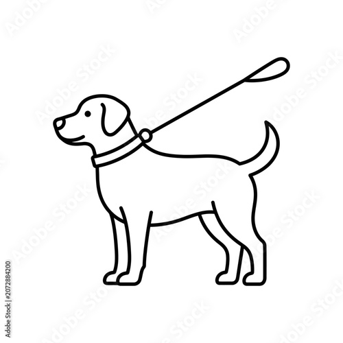 simple line art icon of domestic dog standing on leash